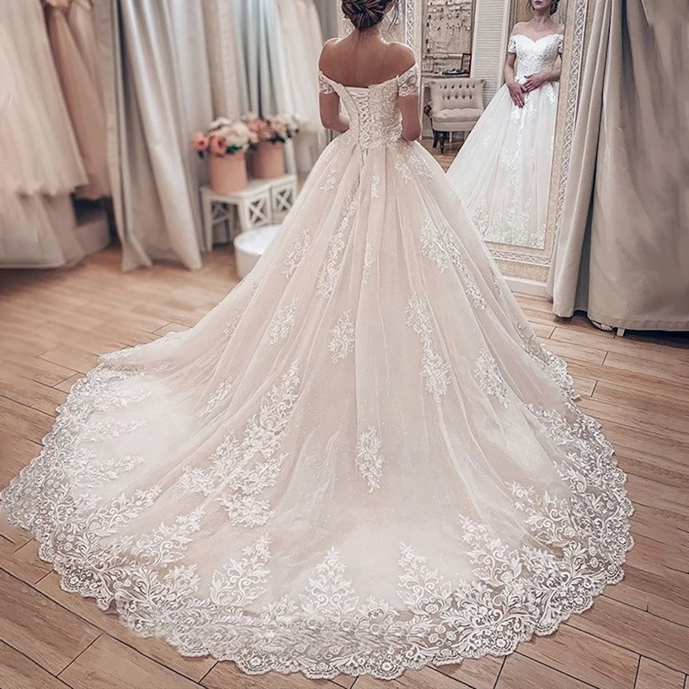 Vinca Sunny 맞춤형 볼 가운 웨딩 드레스 레이스 아플리케 Sweetheart neck Short Sleeve Plus Size Bridal vestidos de novia
