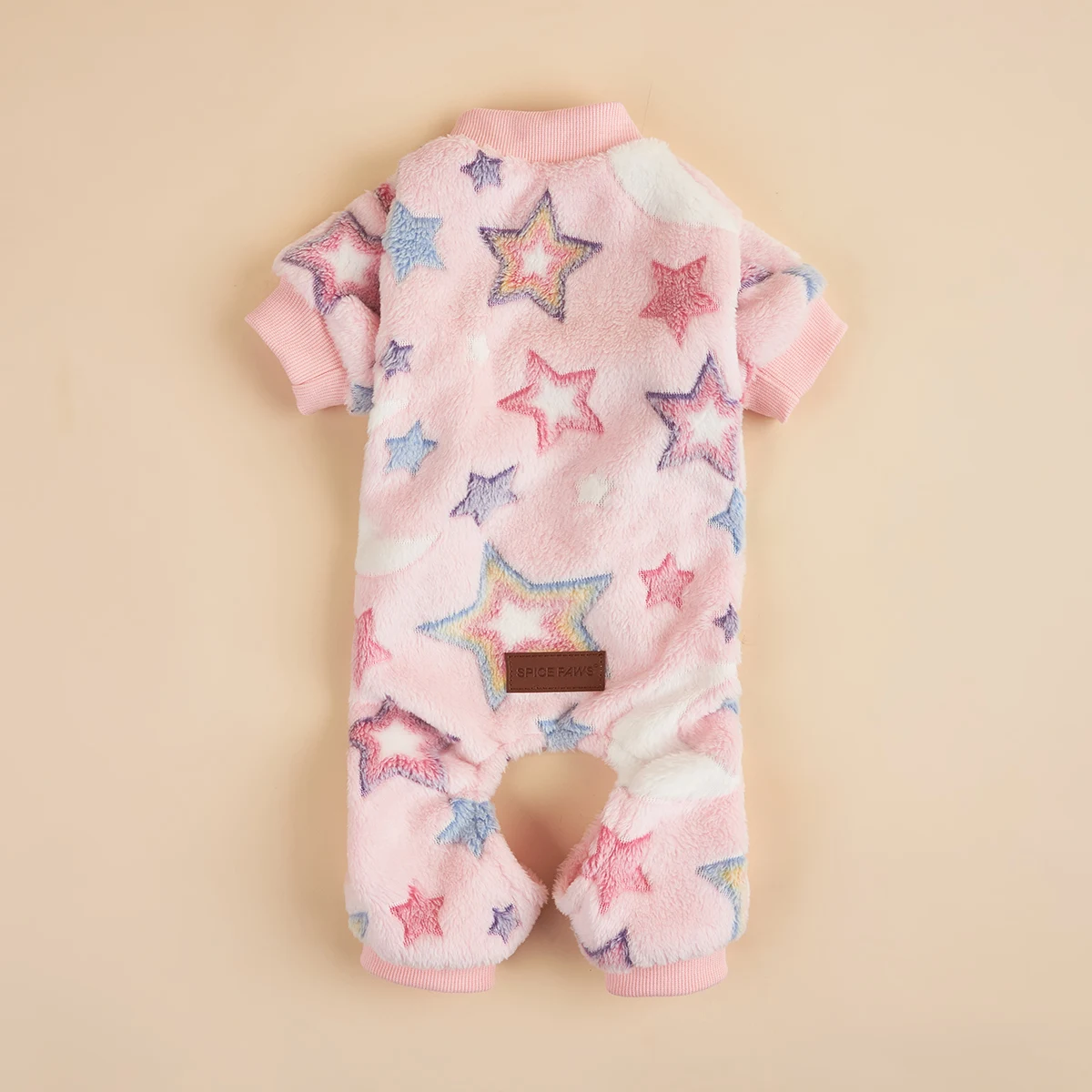 Pink Plush Dog Pajamas for Small Dogs Girl Winter Warm Puppy Pjs Fleece Clothes Sweater Outfit Cold Weather Dog Colorful Stars P