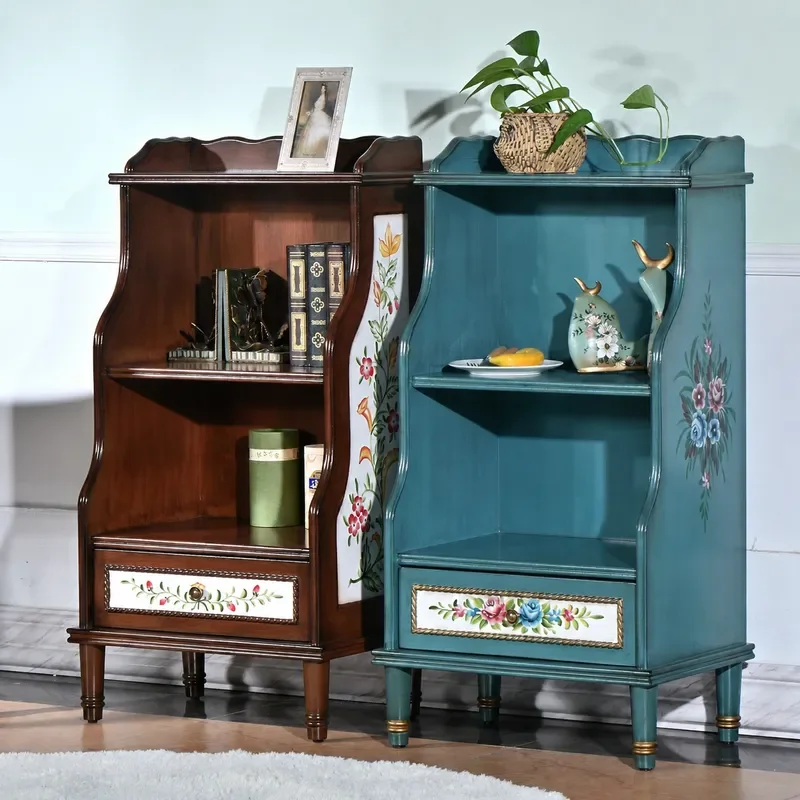 Solid Wood Small Bookcase Magazine Newspaper Shelf Study Retro Mobile Storage Low Side Cabinet