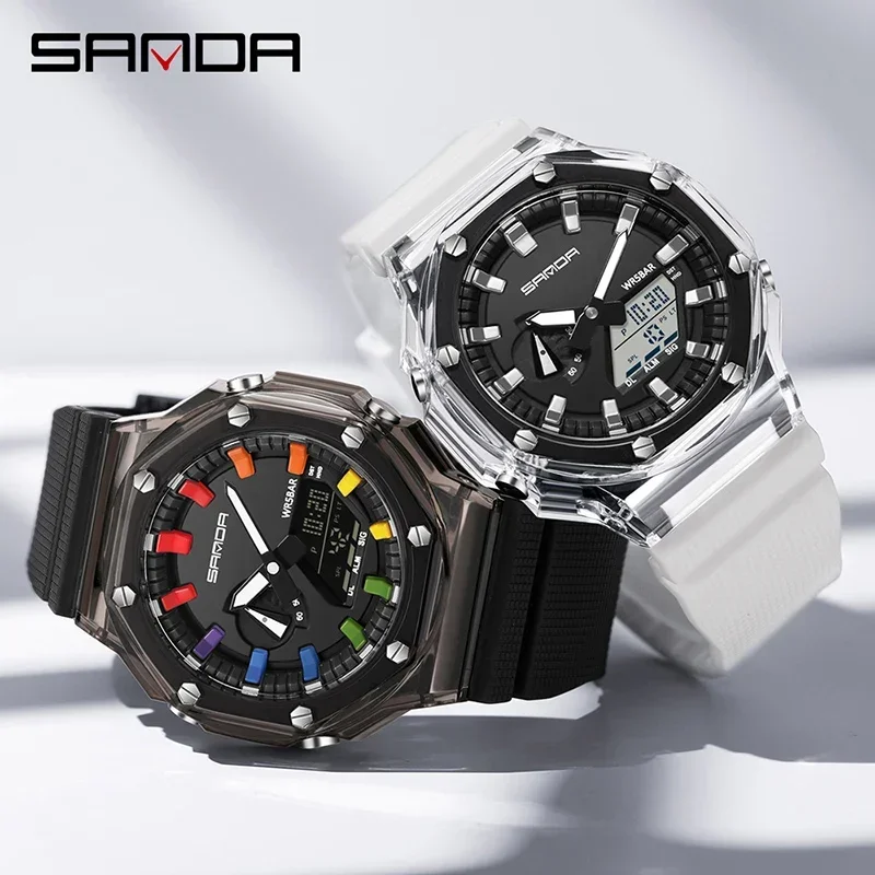 SANDA 3341 Outdoor Military 5Alarm Waterproof Quartz Wristwatch style Digital Men Watch Countdown Stopwatch LED Light Electronic