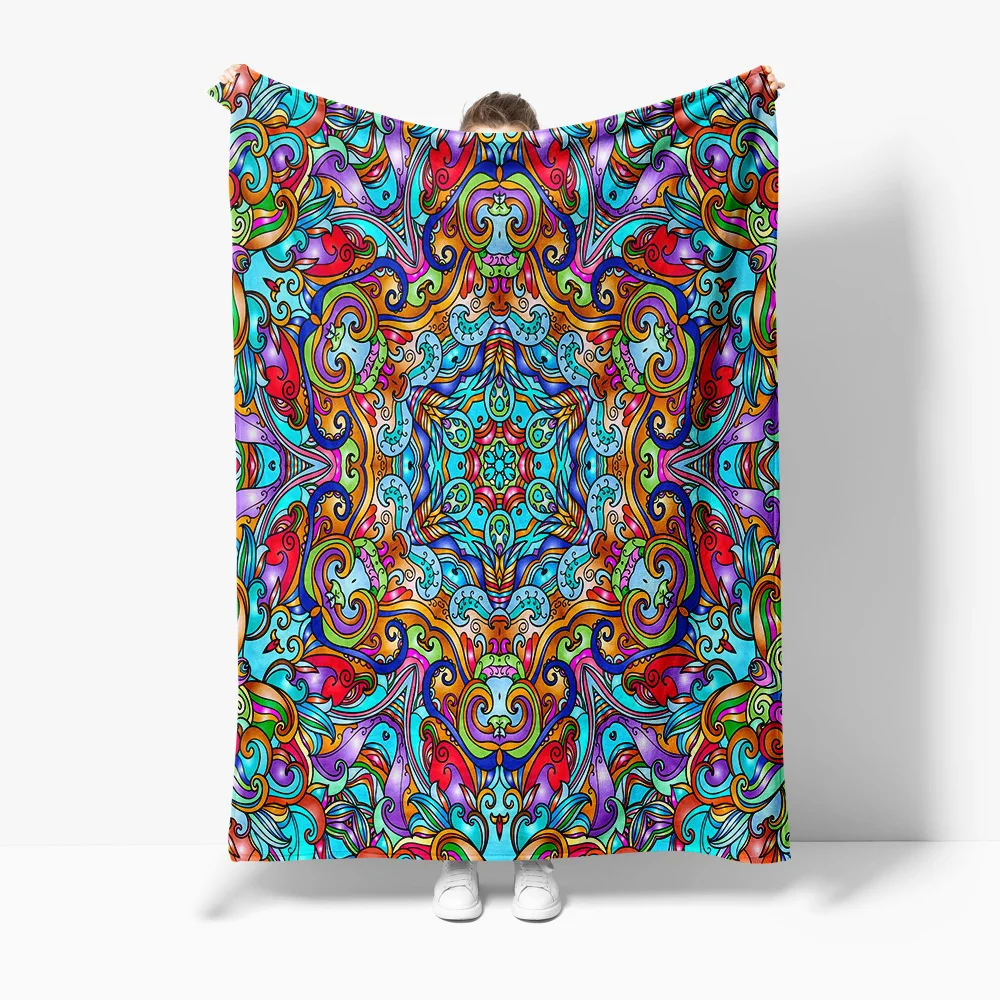 

Colorful Paisley Tribal Psychedelic Mandala Pattern Blanket Throw Sofa Bed Cover Decorative Quilt