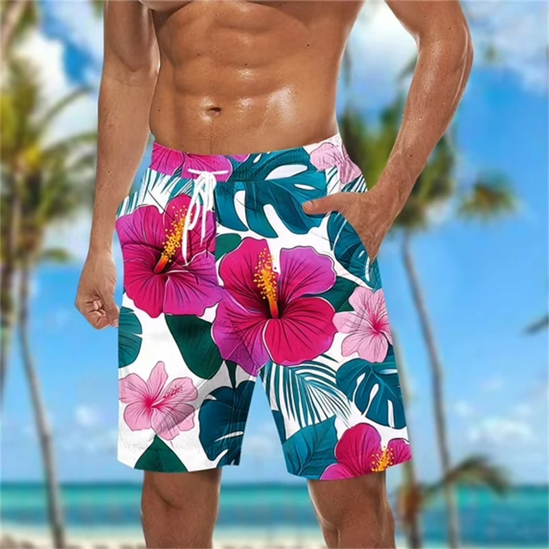 

Мужские повседневные шорты с принтом тропических растений и пальм, тонкие дышащие летние пляжные брюки, легкая домашняя одежда в гавайском стиле