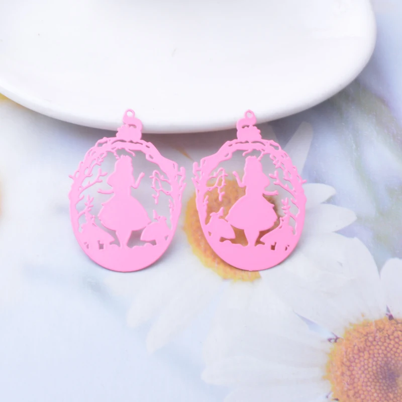 30 Stück AB7630 40*28,5mm Messing Alice Anhänger Pilz Eichhörnchen Blätter Mädchen Oval Anhänger DIY Schmuck Ohrring Zubehör – Detail 10