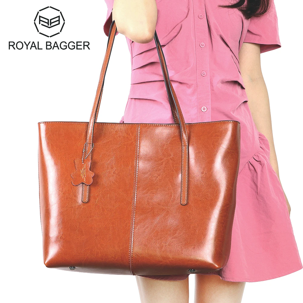 Royal Bagger Vintage Genuine Leather Tote Bags, Large Capacity Commuter Handbag, Luxury Shoulder Bag for Women 1681