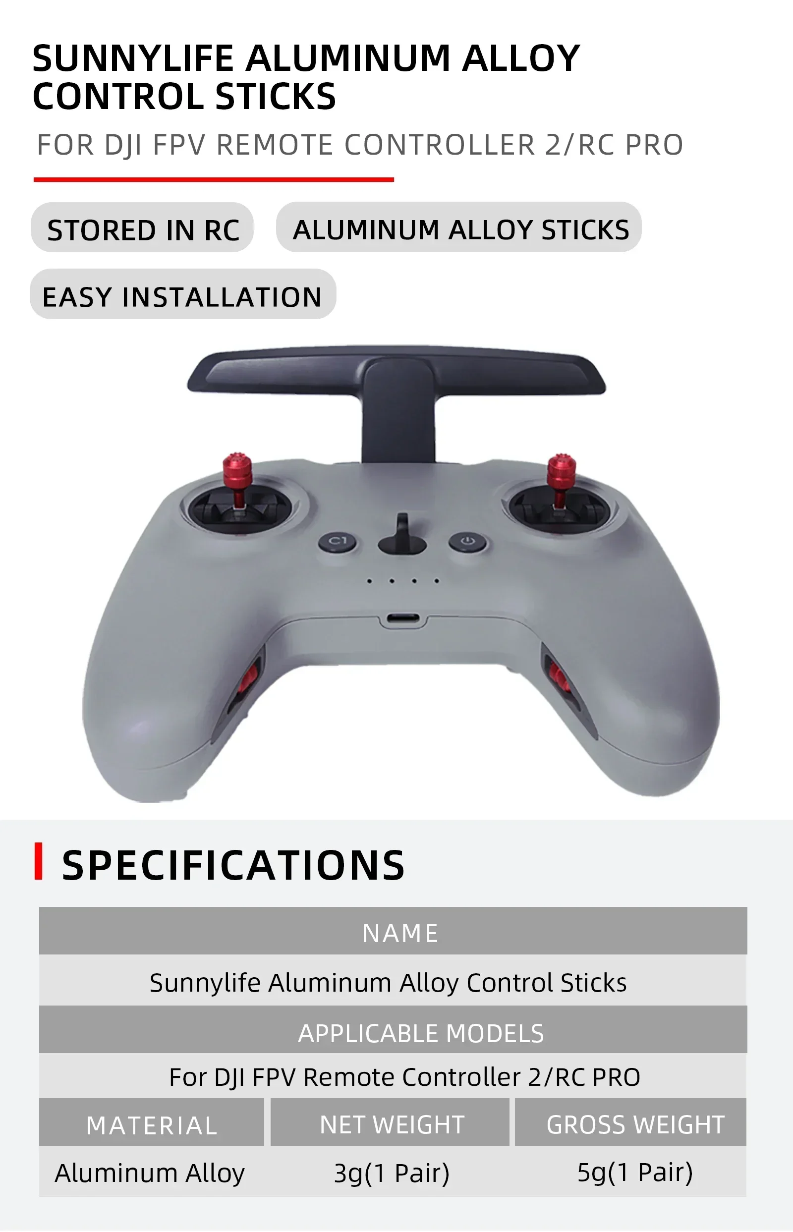 High-quality Aluminum Alloy Storable Thumb Joysticks Sticks Control Lever For DJI Avata FPV Remote Controller 2/RC Pro Antiskid