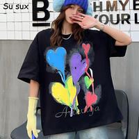 Graffiti Short Sleeve Oversized T-shirt Women Cotton Y2k Clothes Casual Loose O Neck Tops Vestidos Streetwear Bust 128cm 2025