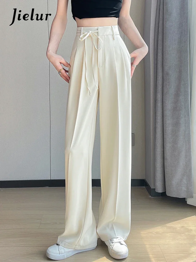 

Jielur офисные женские белые женские костюмные брюки с высокой талией летние прямые тонкие длинные розовые черные повседневные женские широкие брюки