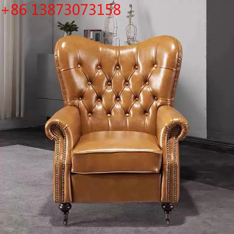 American tiger chair single sofa chair oil wax leather light luxury hotel cafe club high back