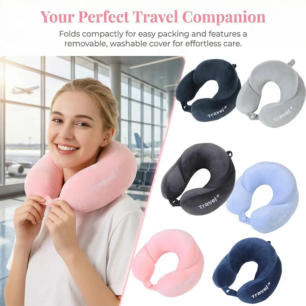 Memory Foam Travel Neck Pillow Ergonomic U-Shaped Head Support Cushion for Airplane/Car/Office Washable Cover