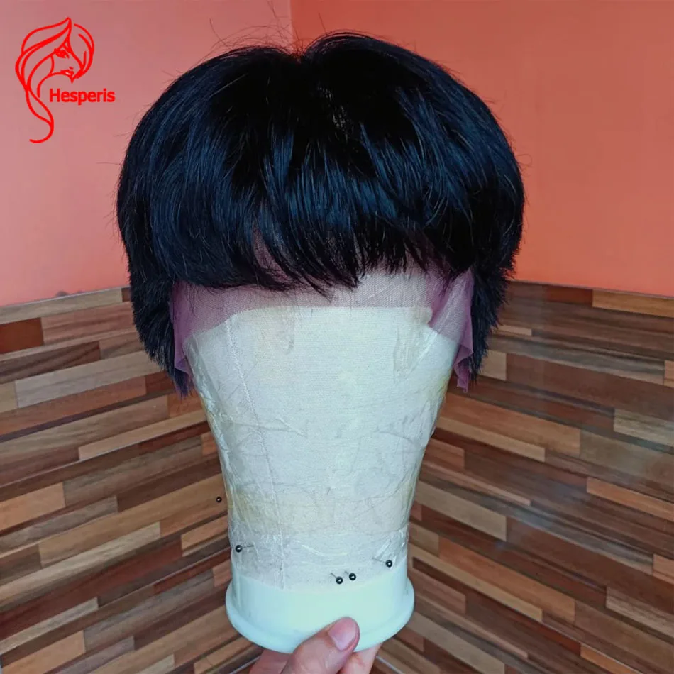 

Hesperis Full Lace Human Hair Wig With Bangs Natural Looking Hair Replacement System Man Wig Pixie Cut Shaved Short Wig For Male