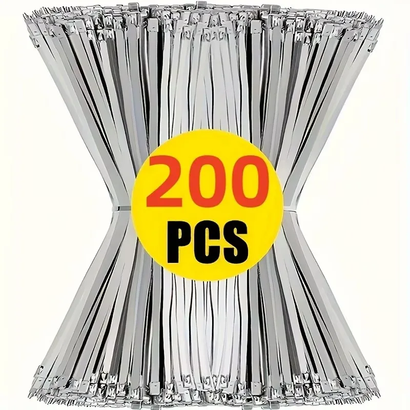 200pcs 20cm Stainless Steel Zip Ties Self-Locking Rust-Resistant High-Temperature Metal Cable Connectors Ties for Applications