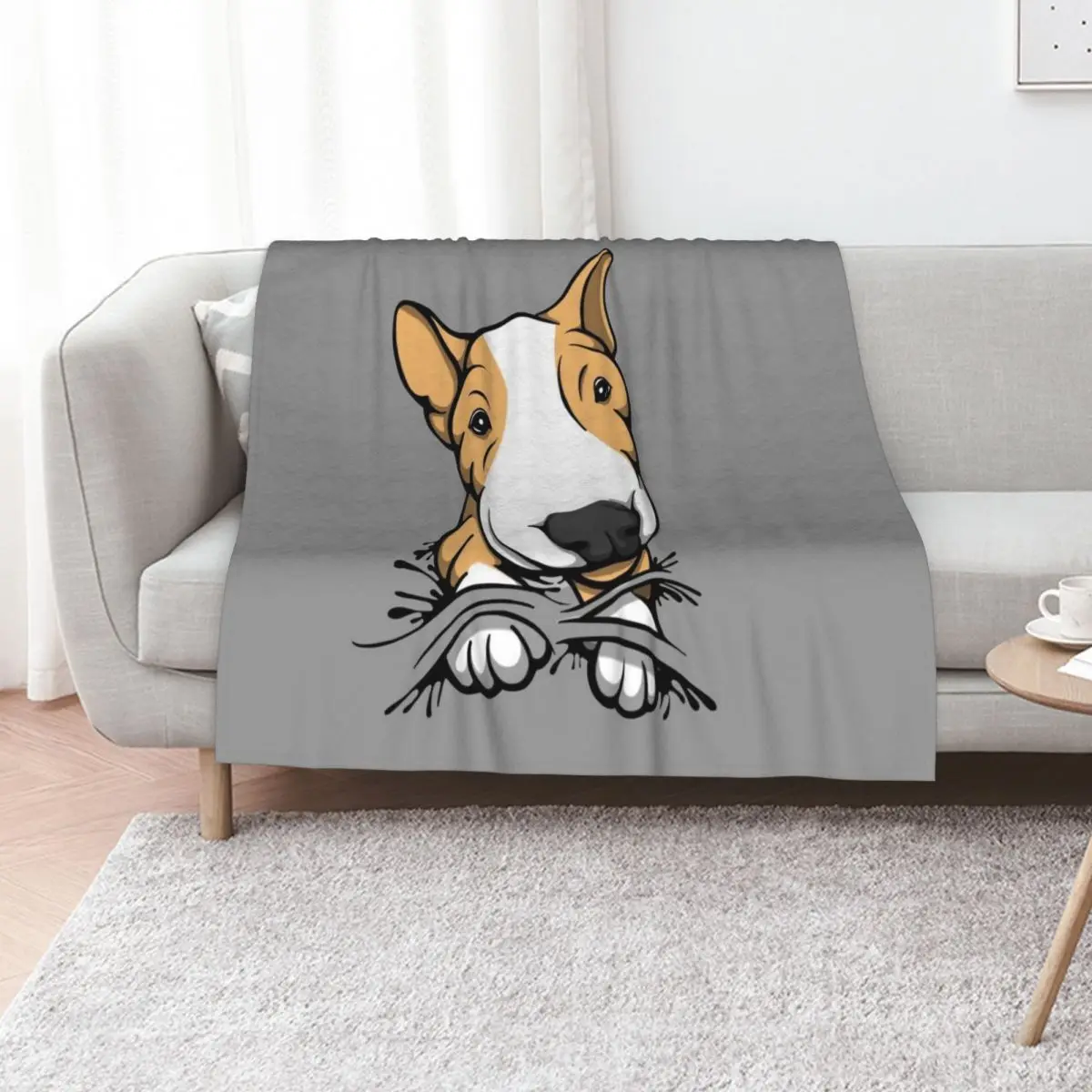 Cute Puppy Bull Terrier Tan and White Throw Blanket For Decorative Sofa Picnic Soft Winter beds Flannels blankets ands Blankets