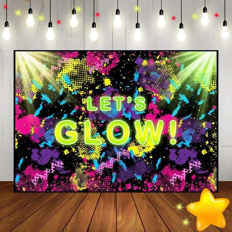 

Neon Graffiti Retro Hip Hop Party Birthday Backdrop Photography Background Dark Glow Splatter Birthday Party Decorations