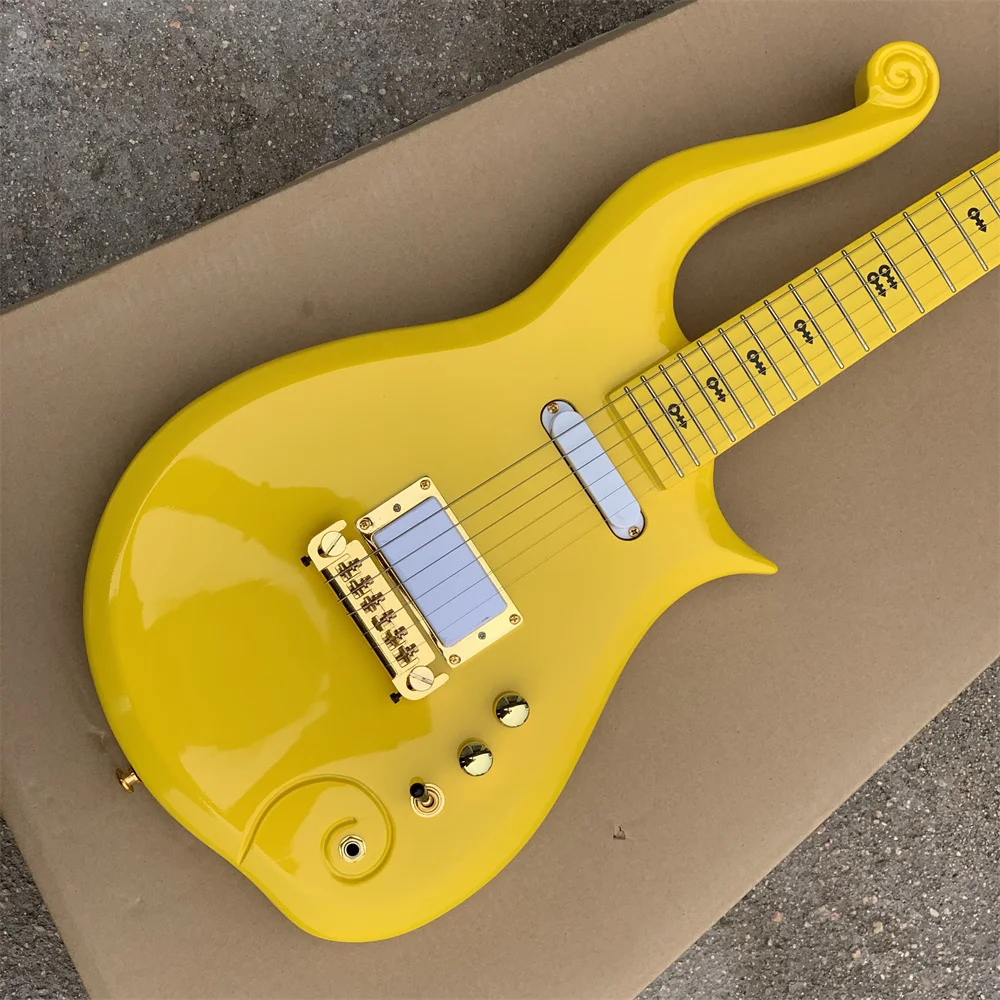 

Rare Diamond Series Yellow Prince Cloud Electric Guitar Alder Body, Maple Neck, Metal Truss Rod Cover, Wrap Arround Tailpiece