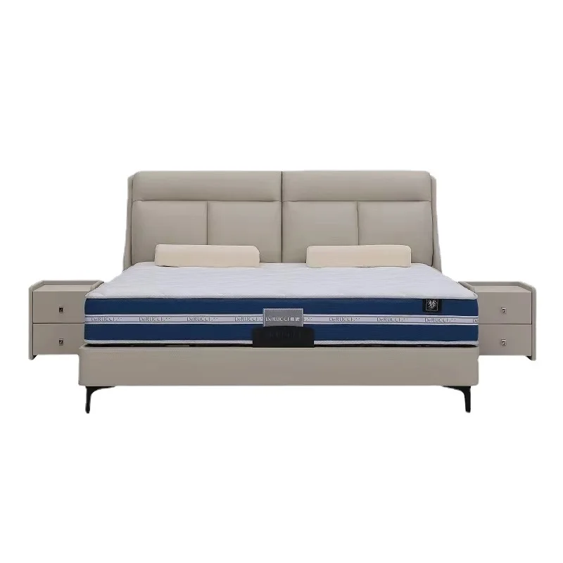 

Italian, minimalist, leather bed, modern, master bedroom, light luxury, double, soft bag