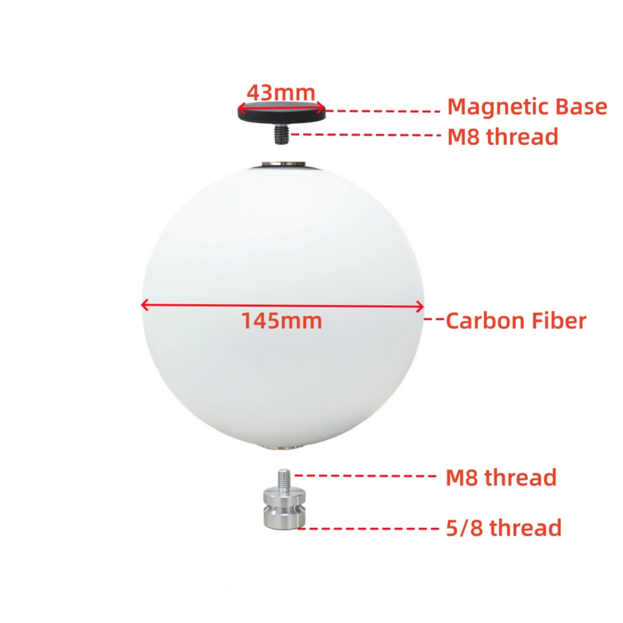 N66202 6pcs 3D Scanner Target Spheres with M10 Magnetic Base 5/8 Thread Adapter for Faro 3D Laser Scanning Surveying Tools Parts