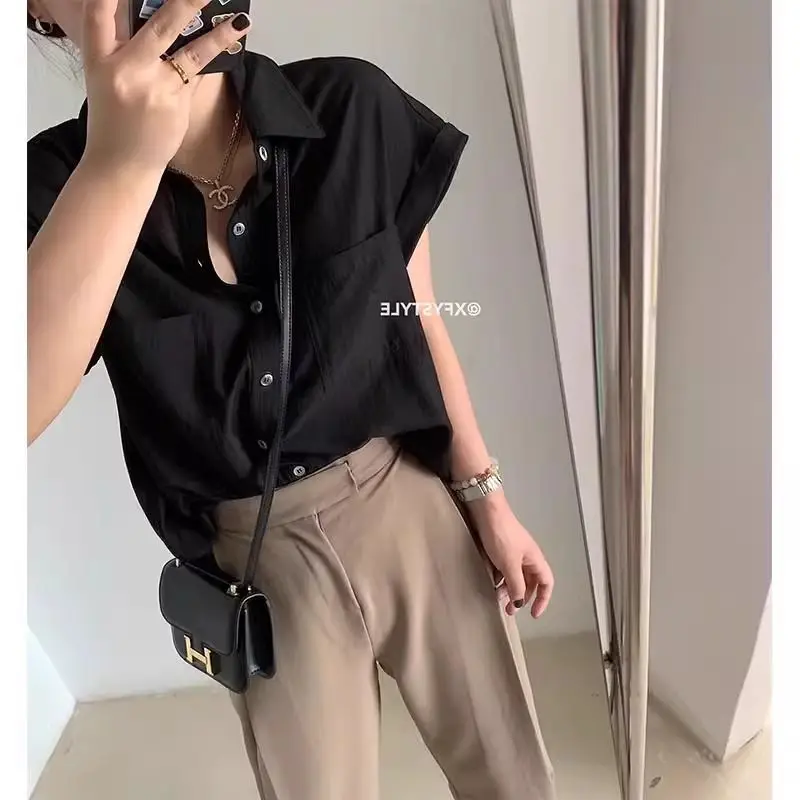 

Women Summer Simplicity Office Lady Solid Color Polo Collar Short Sleeve Shirts Ladies Fashion Temperament All-match Casual Tops