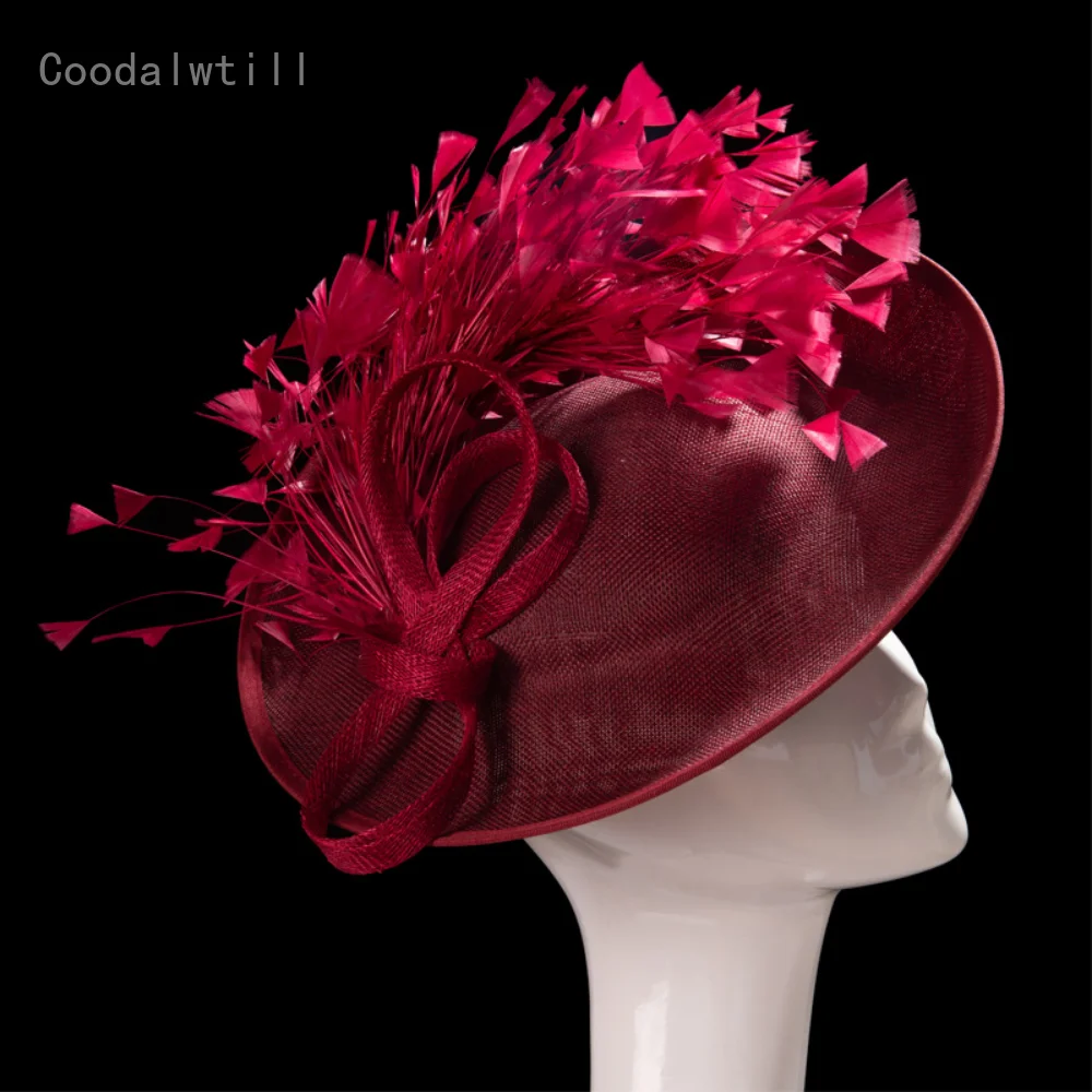 Red Feather Fascinator Headpiece For Women Wedding Hat Church Party Headwear Ladies Kenducky Fascinators Hair Clip Millinery