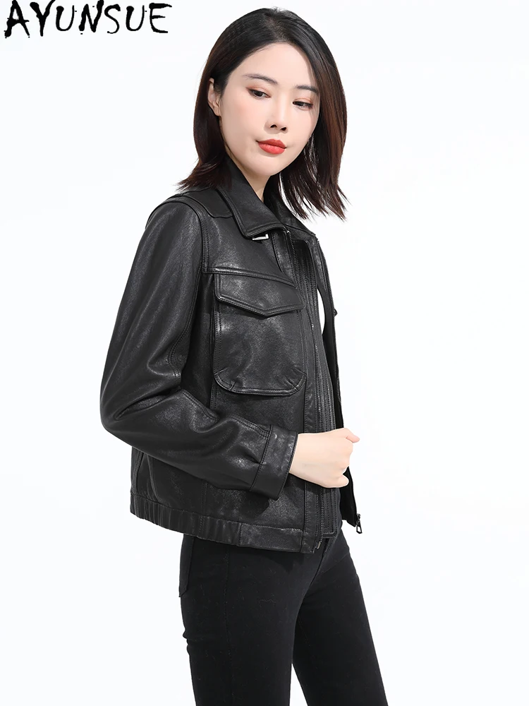 AYUNSUE 100% Top Layer Sheepskin Jackets Woman 2025 Spring Autumn Fashion Genuine Leather Jackets Woman Clothes Abrigo Mujer