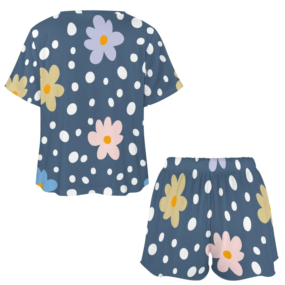 Ropa de dormir con estampado Floral abstracto para mujer, conjunto de 2 piezas con botones, manga corta y botones delanteros, traje de casa de verano