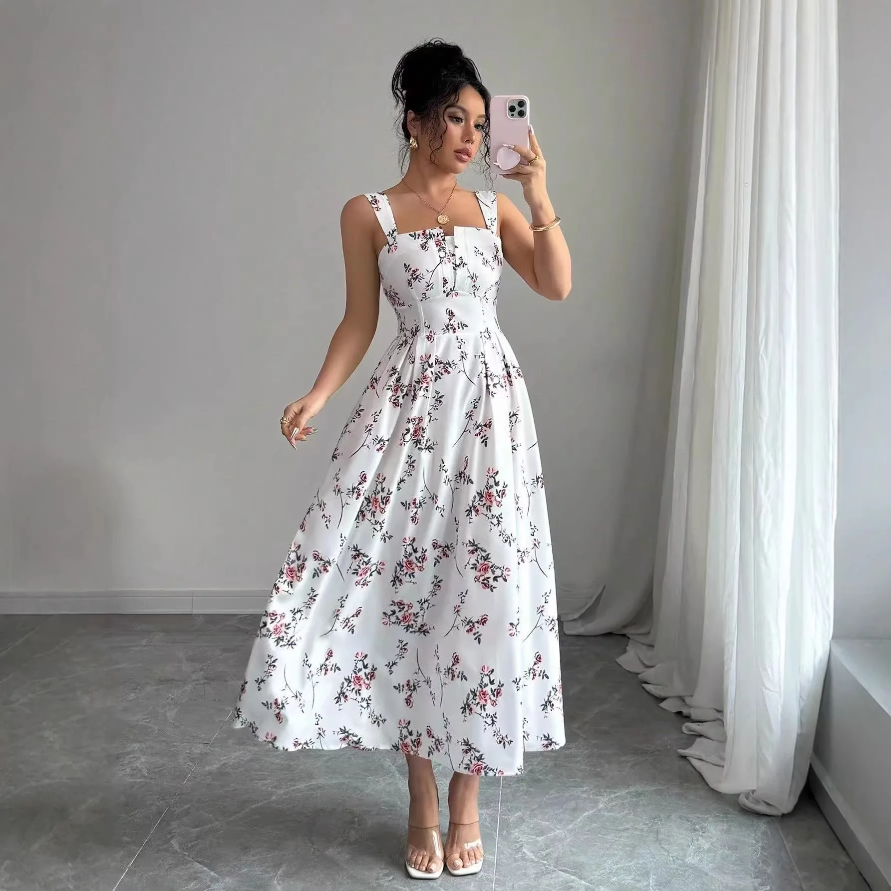 

Long Dress Women Dresses A Line Vestidos Y2k Streetwear V Neck Sleeveless Print Floral Elegant Splice Party Night Work 2026