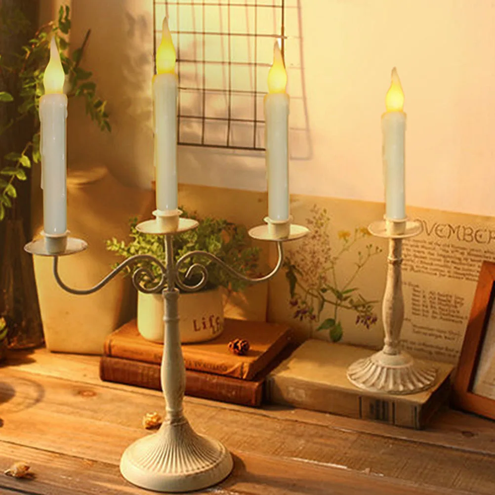 

6Pcs Electronic LED Flameless Long Taper Candles Flickering Yellow Light for Halloween Wedding Party Decorations 2.0x17cm