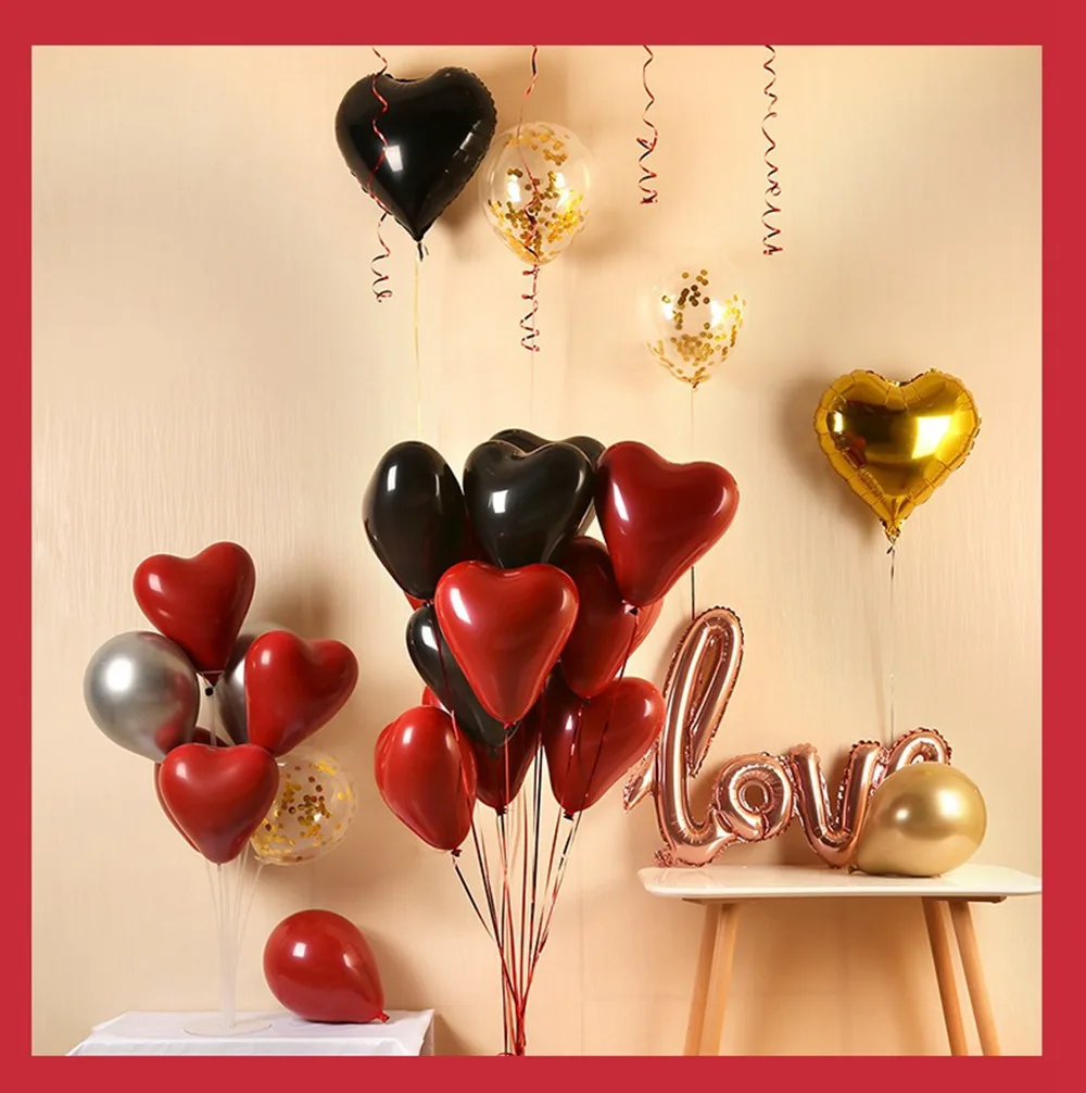 15pcs Ruby Red Latex Balloons Love Heart Air Ball Helium Balloon Valentines Day Engagement Wedding Supplies Hen Party Decoration