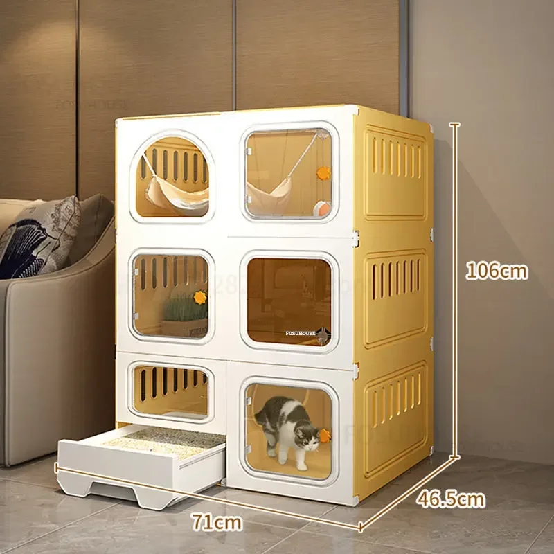 Transparent  Cages Living Room Indoor Cat Litter Box Integrated House Cat  Cabinet with Closed Toilet Cat Villa