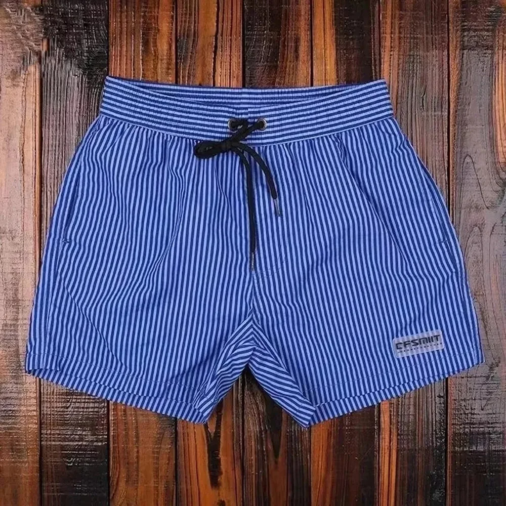 Mens Shorts Striped Casual Swim Trunks Quick-Dry Fashion Personality Versatile Holiday Simple Beach Shorts Men'S Clothing 2024