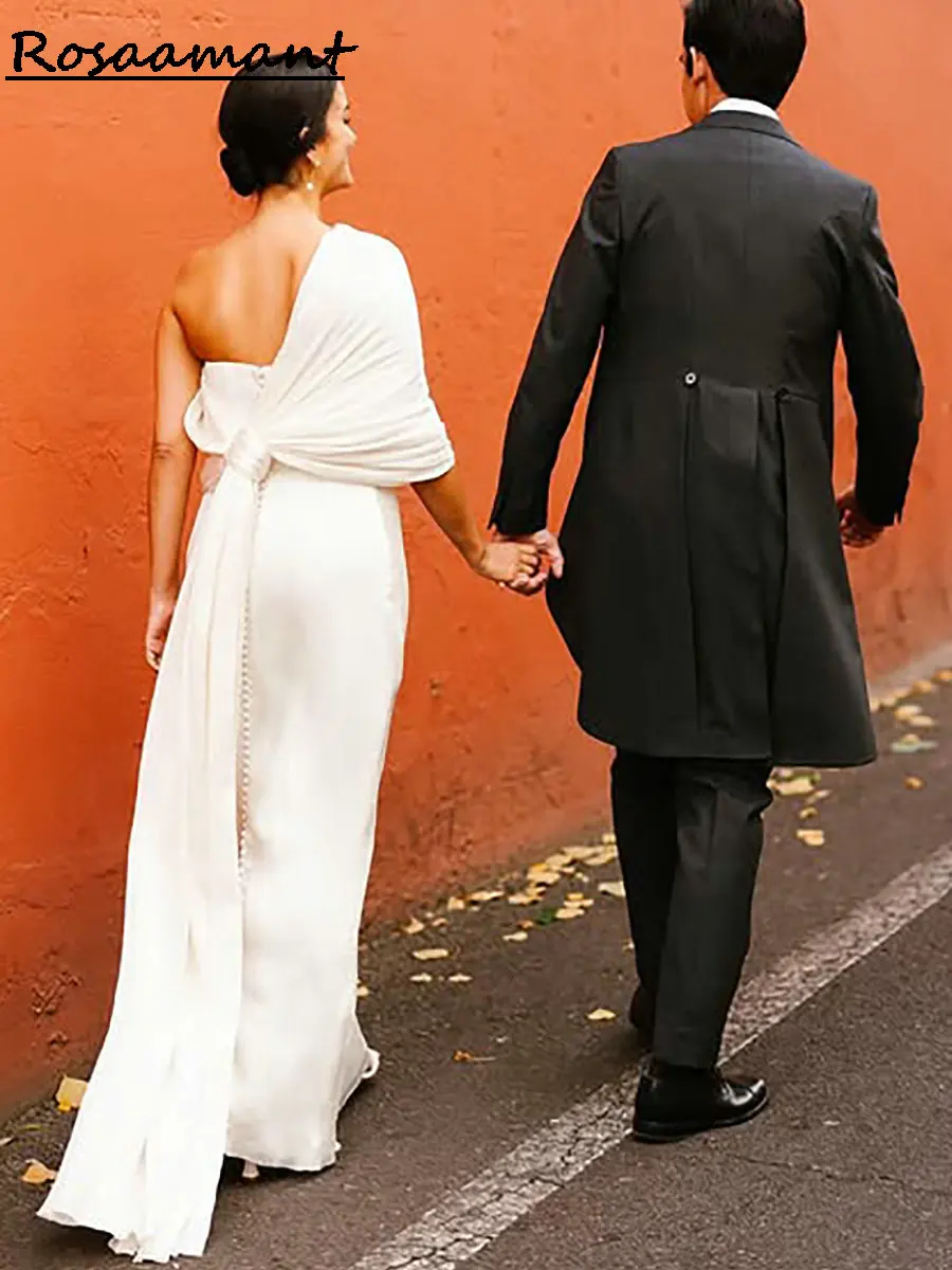 Vestidos de novia de sirena con manga desmontable de gasa simple, cintas plisadas, vestidos de novia campestres