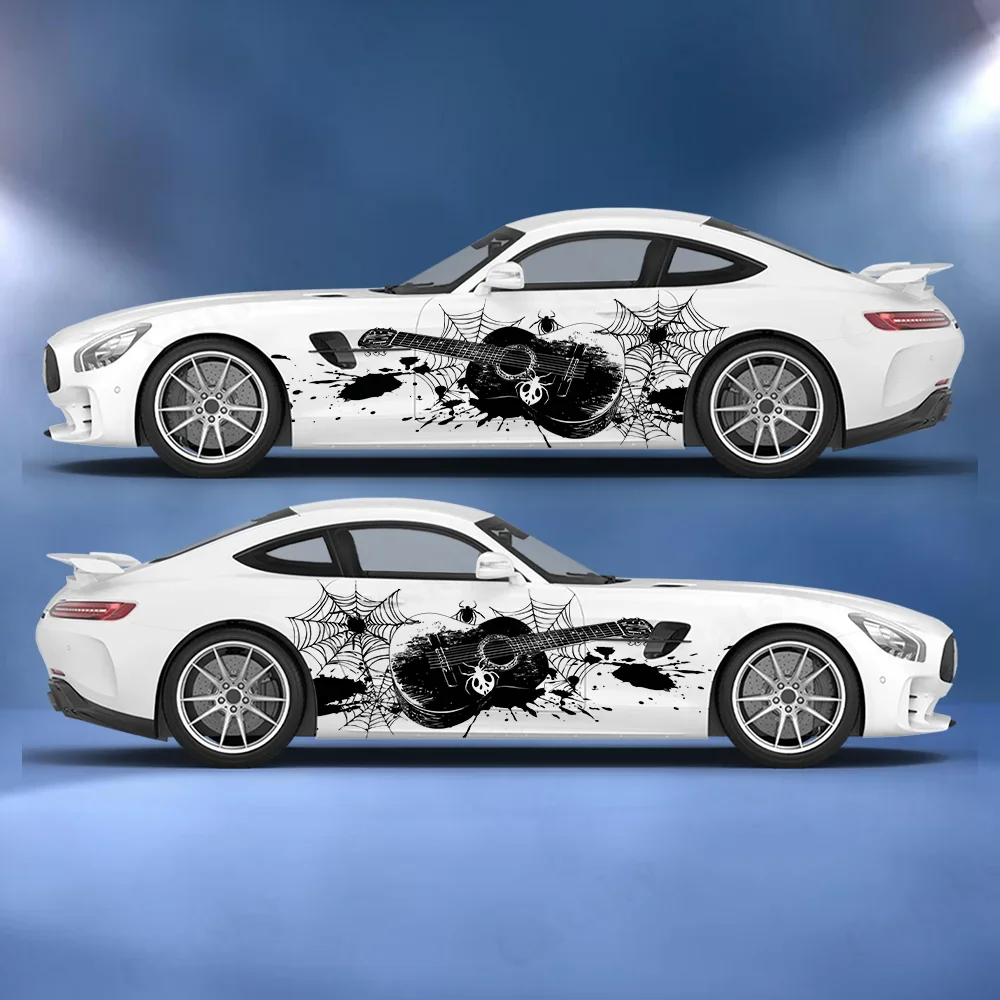 

Guitar Black Splash Spider Sticker Full Body Floral Decoration Covering Scratches Protect Car Sticker Waterproof Car Vinyl Wraps