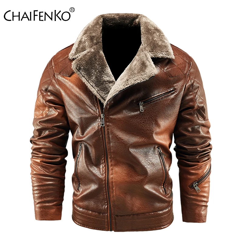 

Winter Fleece Keep Warm Men Coat New Fashion Removable Collar Tops Outdoors Loose Thickening Solid Lapel Leather Jacket Men