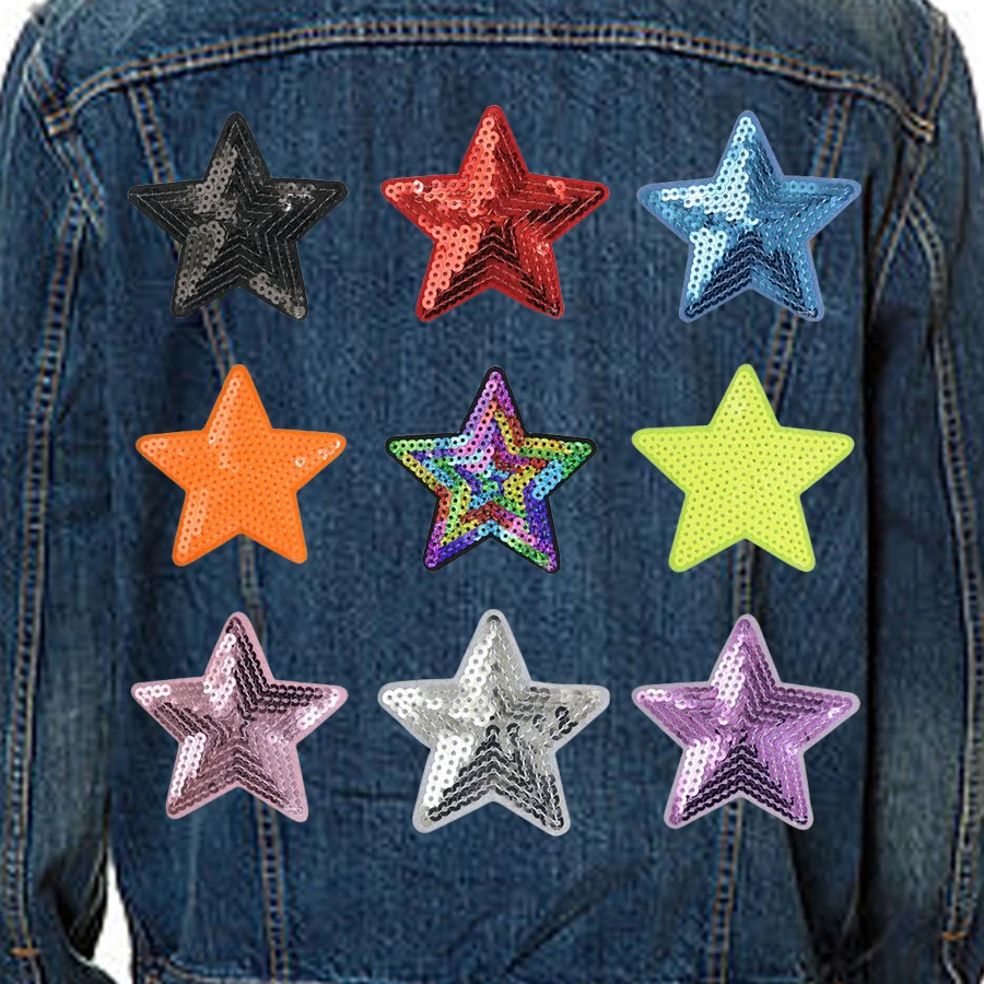 Star Patches Transfer for Clothing Backpacks Jacket Iron-on Stitch Sewing Application Adhesive Thermoadhesive Sequin Applique