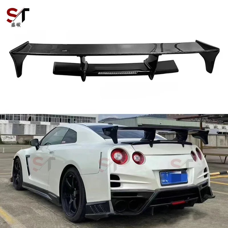 

Подходит для Nissan GTR35, задний спойлер из углеродного волокна, двухслойный, с легким фиксированным ветром, модифицированный аксессуар.