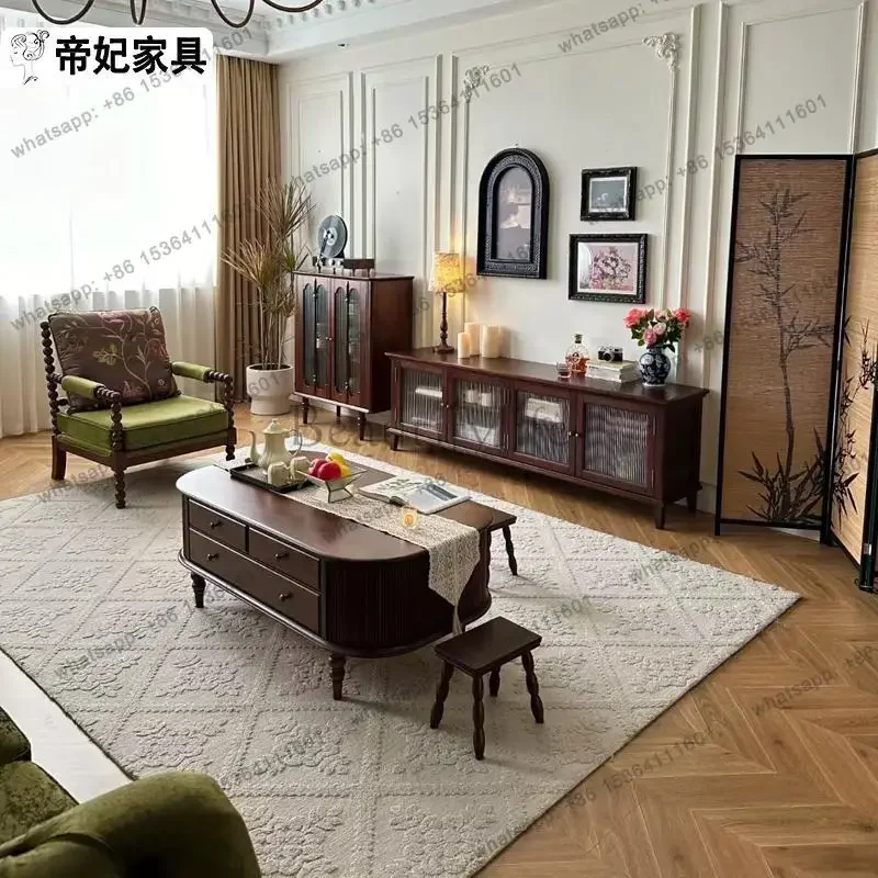 FGFrench خزانة تلفزيون من الخشب الصلب القديم، وخزانة تخزين وتخزين غرفة المعيشة المتكاملة #4