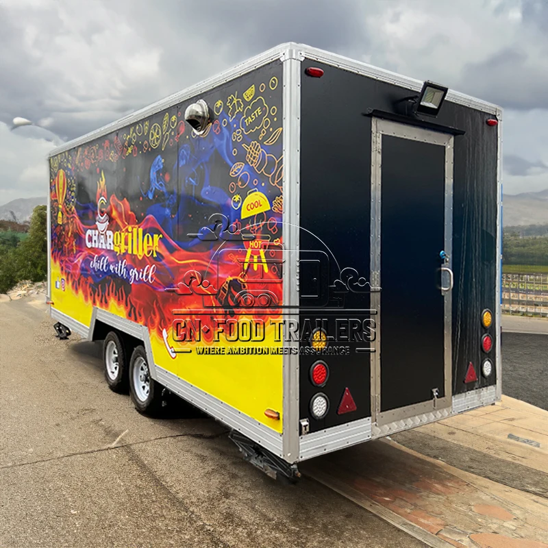 Trailer de Comida CN Van de Fast Food Personalizada para Vendedores de Camping Totalmente Equipado com Churrasqueira, Máquina de Sorvete e Serviço de Café