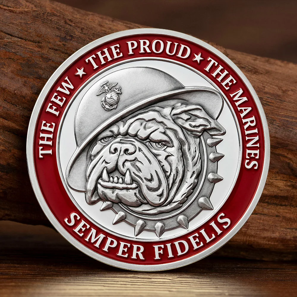United States Marine Corps Silvery Plated Souvenir Coin Semper Fidelis USMC Bulldog Veteran Collectible Coin Souvenir Gift