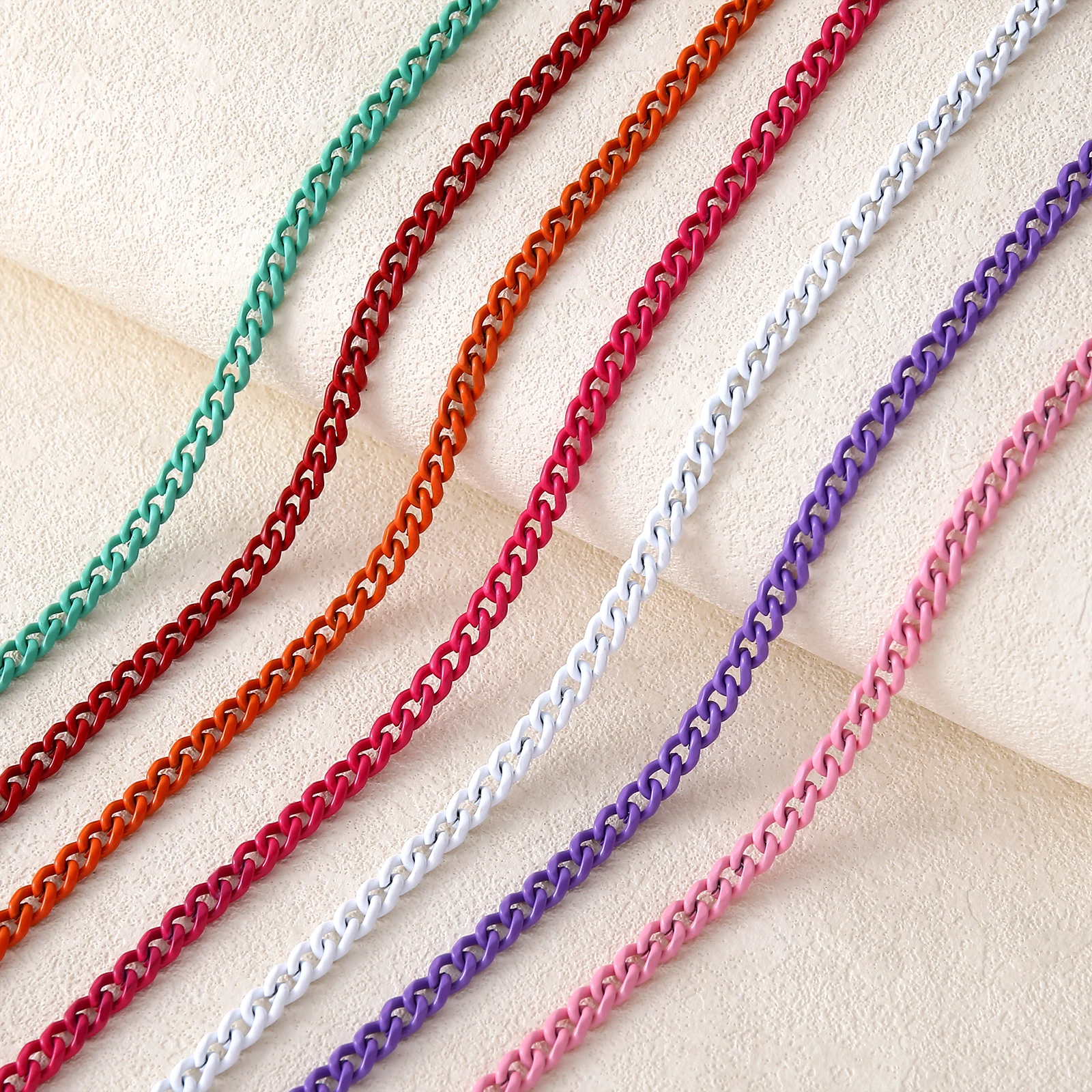 New 7 Colors 4mm Candy Color Link Chain Necklace DIY Basic Women Sweater Chain Green White Pink Stainless Steel Chains Jewelry