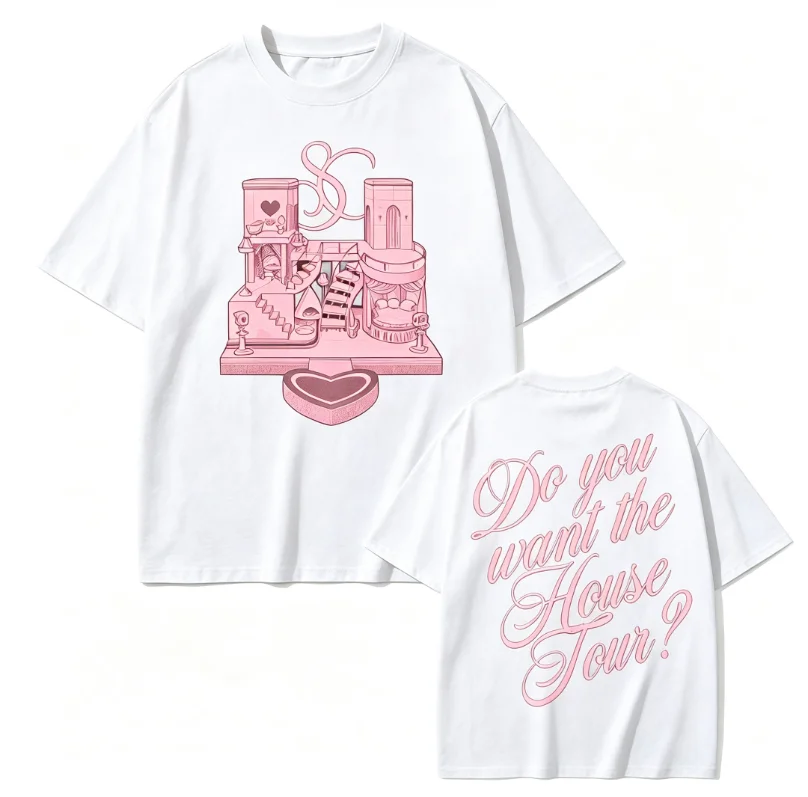 2026 New Pop Family Matching Unisex Oversized T Shirt Pink Fantasy Castle Front Back Print Streetwear Casual Short Sleeve Tops