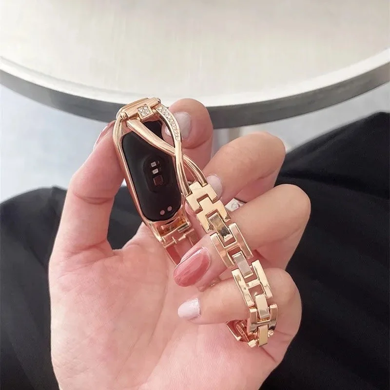 สำหรับ Xiaomi Band 7 6สายสแตนเลสสายรัดข้อมือสำหรับ Xiaomi Mi Band 6 5 4 3นาฬิกาสายโซ่สร้อยข้อมือ