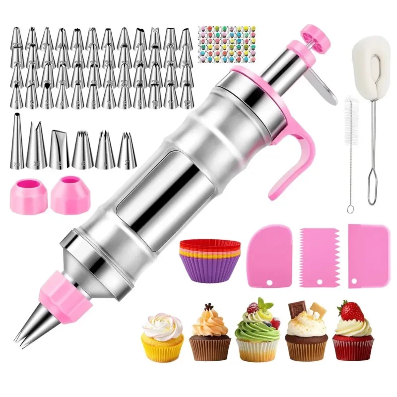 69-Piece stainless steel biscuit die gun set, frosting pipe nozzle DIY baking tool, suitable for cupcakes, cakes, biscuit