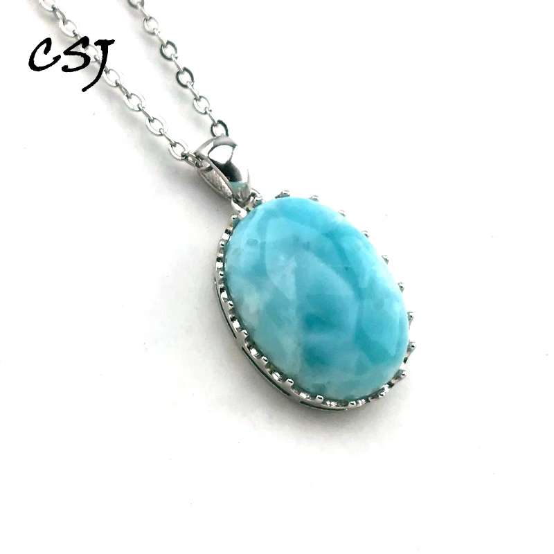 

CSJ Natural Larimar Pendant Sterling 925 Silver Necklace Moonstone Sunstone Charoite Fluorite Kyanite for Women Birthday Gift