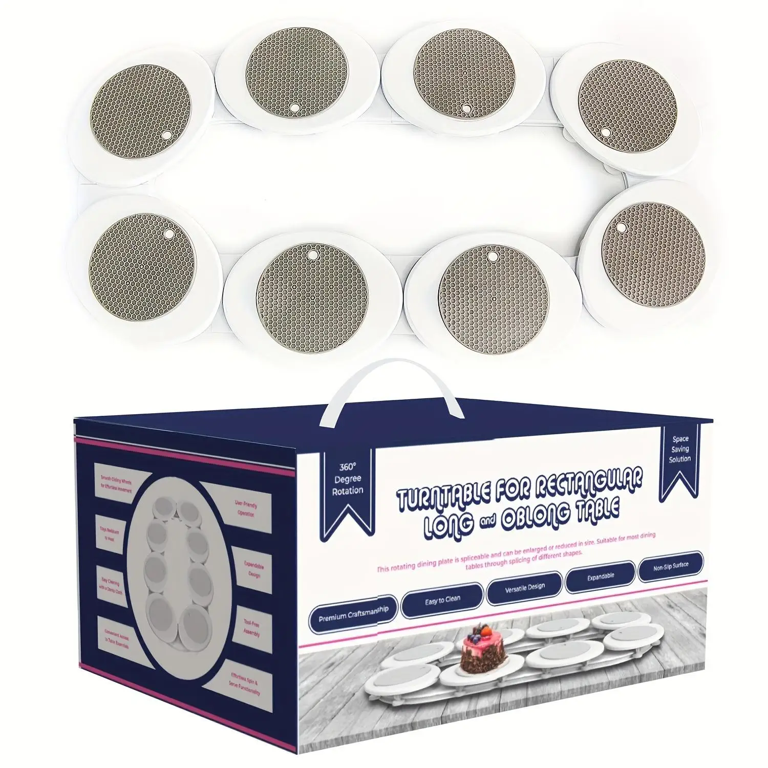 ثورة سوزان الكسولة - المجموعة الكاملة - رمادي غامق - أول قرص دوار كسول سوزان حاصل على براءة اختراع قابل للتوسيع للمستطيل