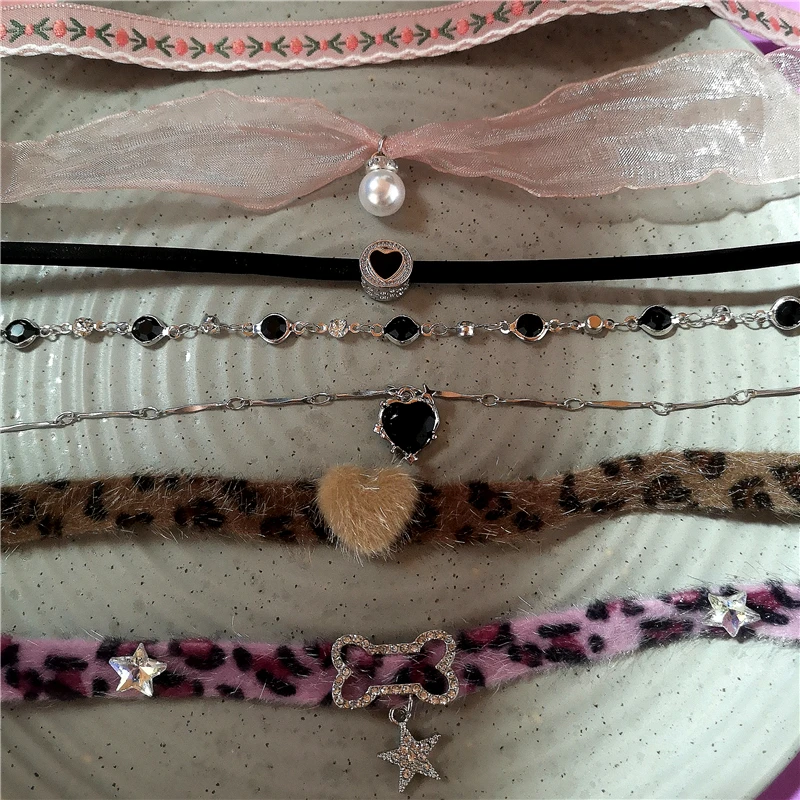 Plüsch Leopard Knochen Halskette Halsband Koreanische Kawaii Mode Stern Herz Anhänger Halskette Harajuku Sexy Zubehör Frauen Y2K Schmuck