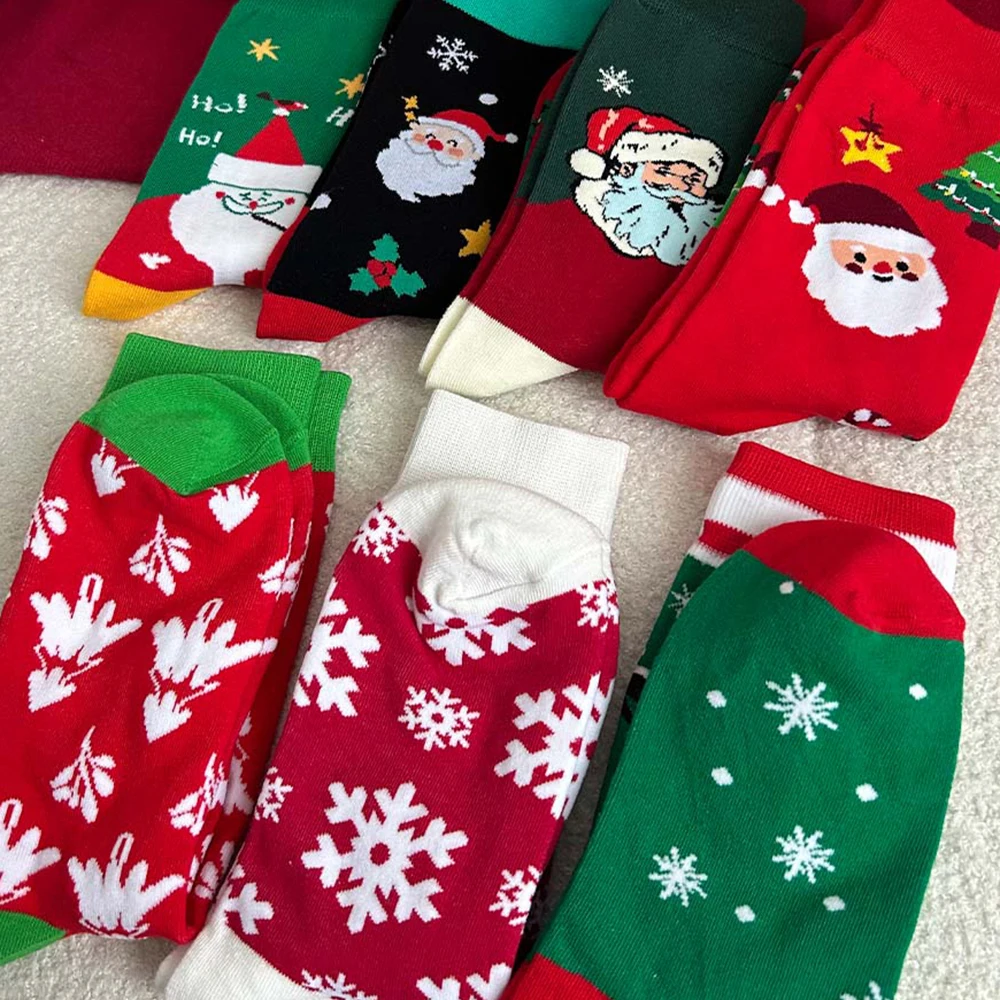 Elk Santa Midtube Cotton Warm Socks Cute Elk Snowman Gift Socks Available In A Variety Of Colors