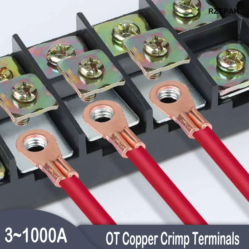 5~50PCS Copper OT Terminal Non-Insulated Wire Connector Bare Electrical Cable Terminals Lug Battery Ring Crimp Terminal 3-1000A
