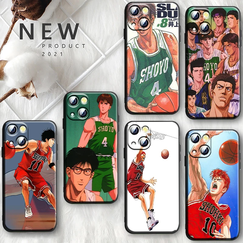 Anime SLAM DUNK Cool Apple iPhone Case For 16 15 14 13 12 11 Mini XS XR X Pro Max Plus Black Soft Cover