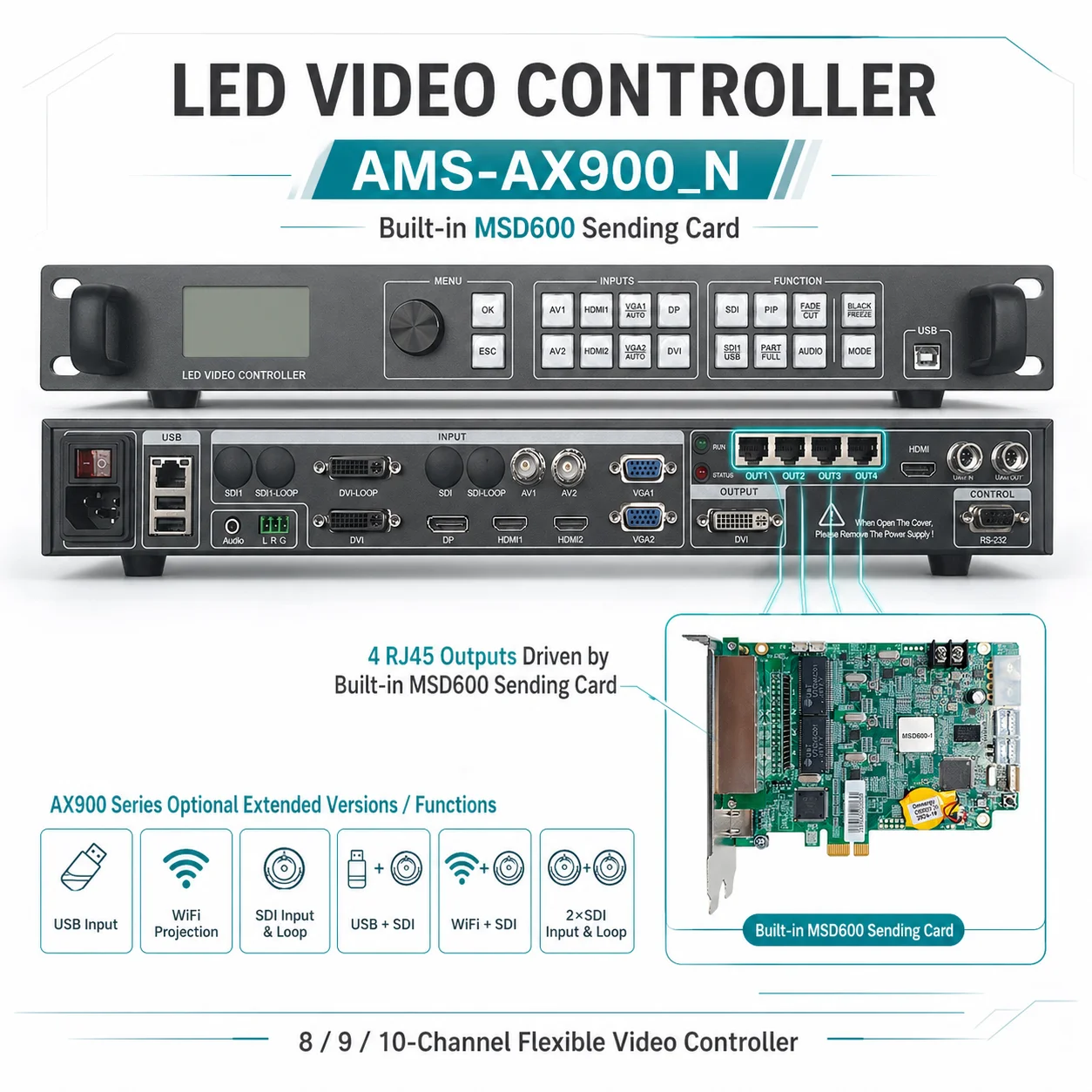LED Video Controller AX900 Similar VX400 VX4S VX1000 VX2000pro with Novastar Card MSD600 Support PIP POP Seamless Switch