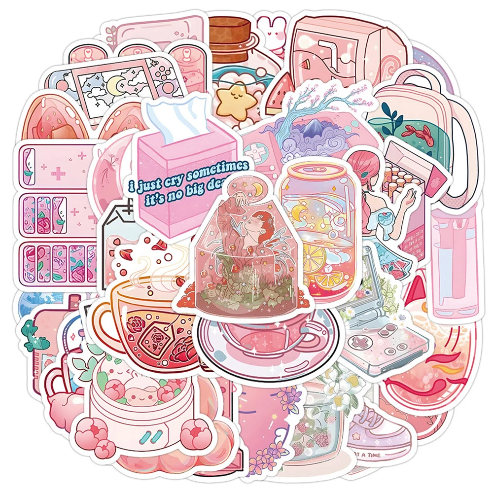 Autocollants de dessin animé graffiti imperméables pour filles, autocollants roses mignons, décoration de téléphone portable, jouets esthétiques INS, voiture Kawaii, 10 pièces, 30 pièces, 50 pièces