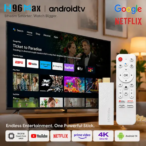 H96Max RK3518 TV Stick Android14 Quad Core BT5.4 4K@60fps 2.4G&5G Wifi6 2GB 16GB Google Voice Assistant Media Player AI TV Stick